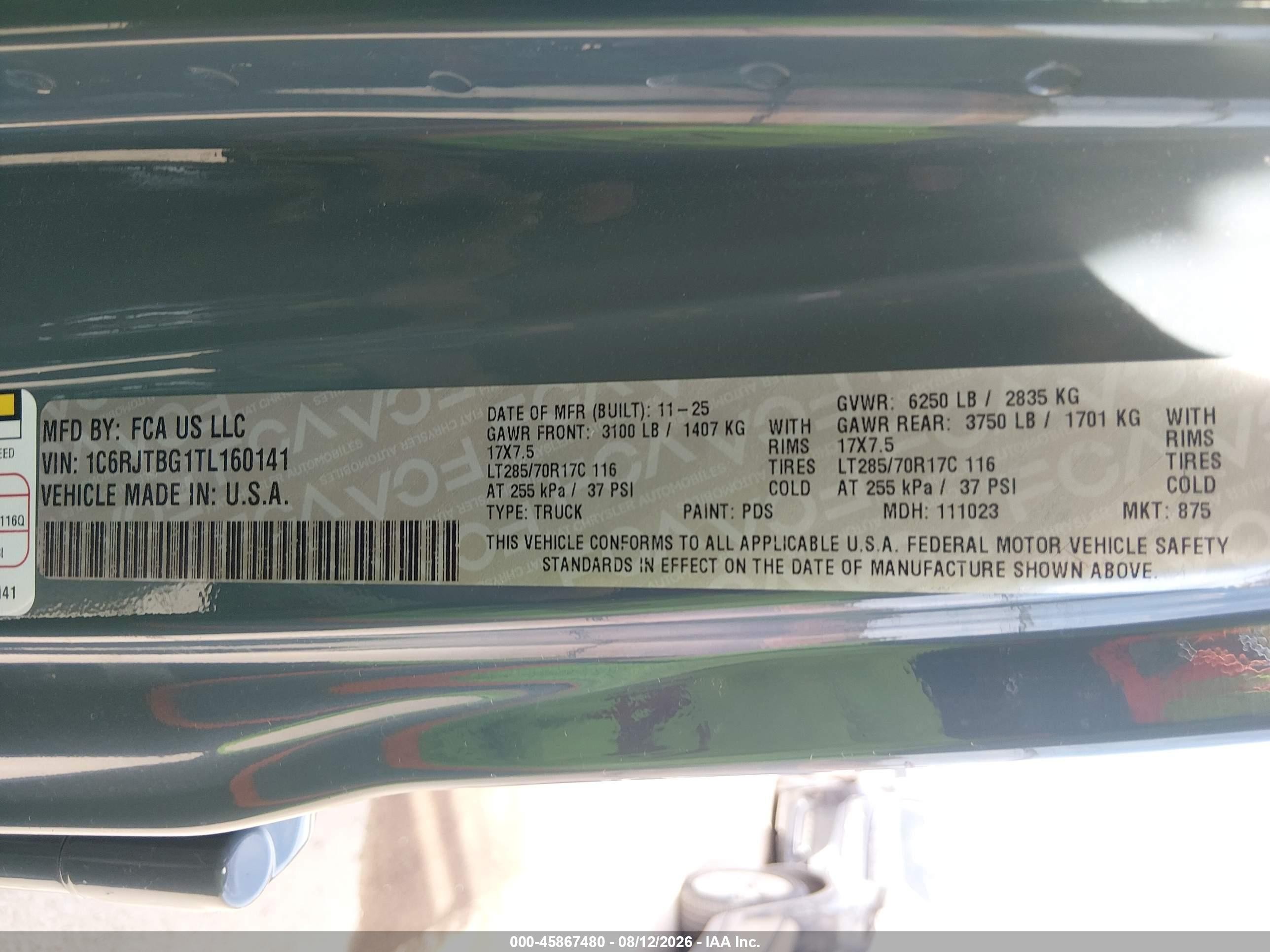 2026 Jeep Gladiator VIN 1C6RJTBG1TL160141 IAAI salvage auction — Normal Wear, Enterprise Vehicles Clear Only (Maryland), sold $28,500 on 2026-09-16 (photo 9)