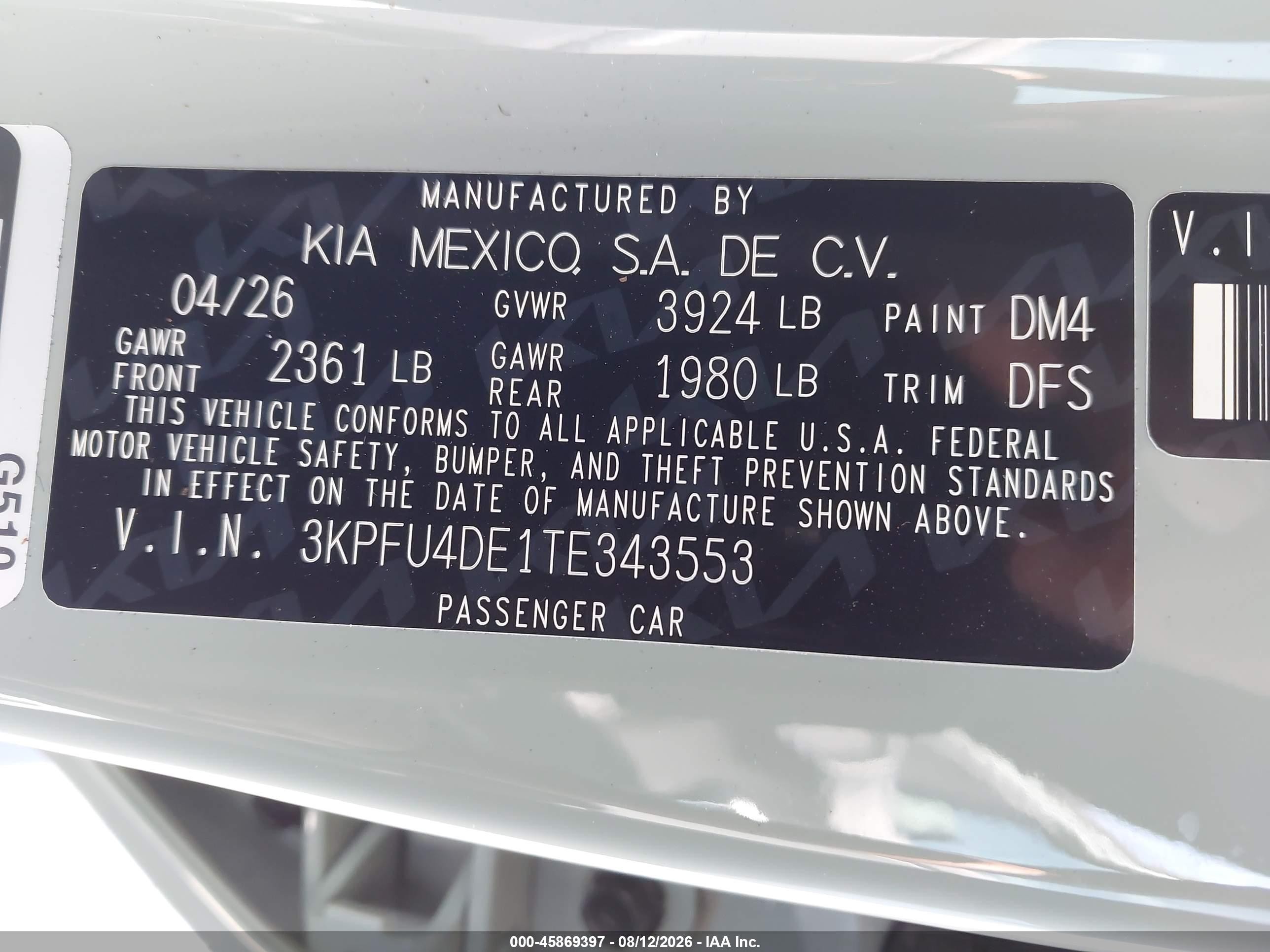 2026 Kia K4 VIN 3KPFU4DE1TE343553 IAAI salvage auction — Side, Salvage (California), sold $7,100 on 2026-09-13 (photo 9)