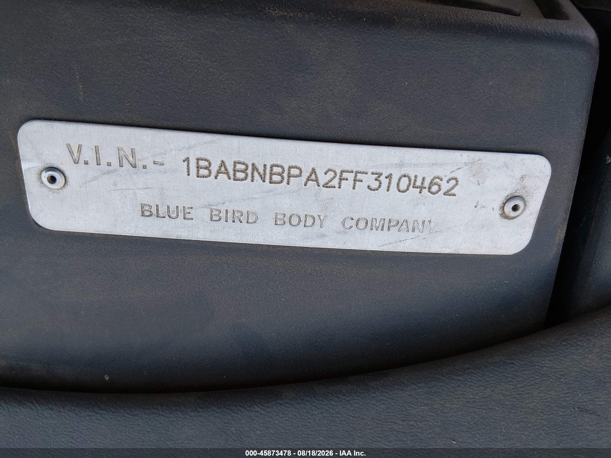 2015 Blue Bird School Bus / Transit Bus VIN 1BABNBPA2FF310462 IAAI salvage auction — Normal Wear, SF97 (Oregon), sold $17,350 on 2026-09-10 (photo 9)