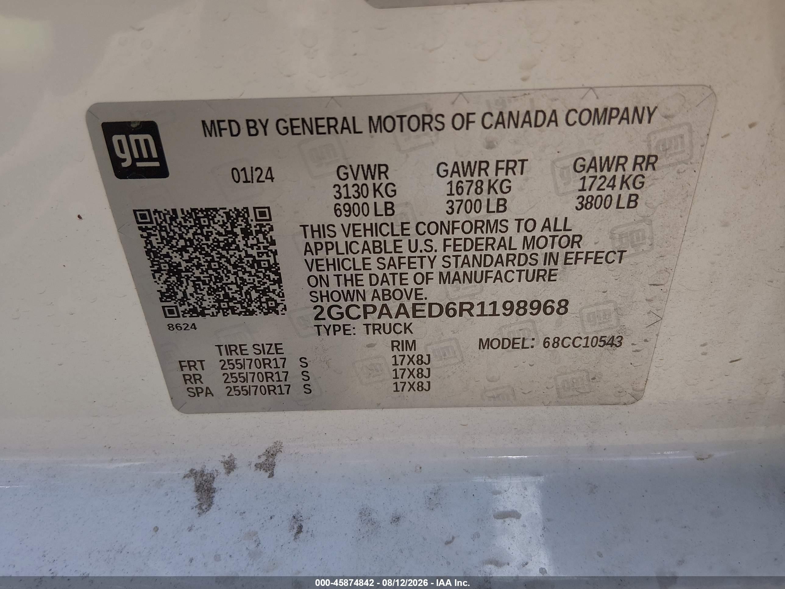 2024 Chevrolet Silverado VIN 2GCPAAED6R1198968 IAAI salvage auction — Top/Roof, Clear (Montana), sold $23,800 on 2026-08-20 (photo 9)