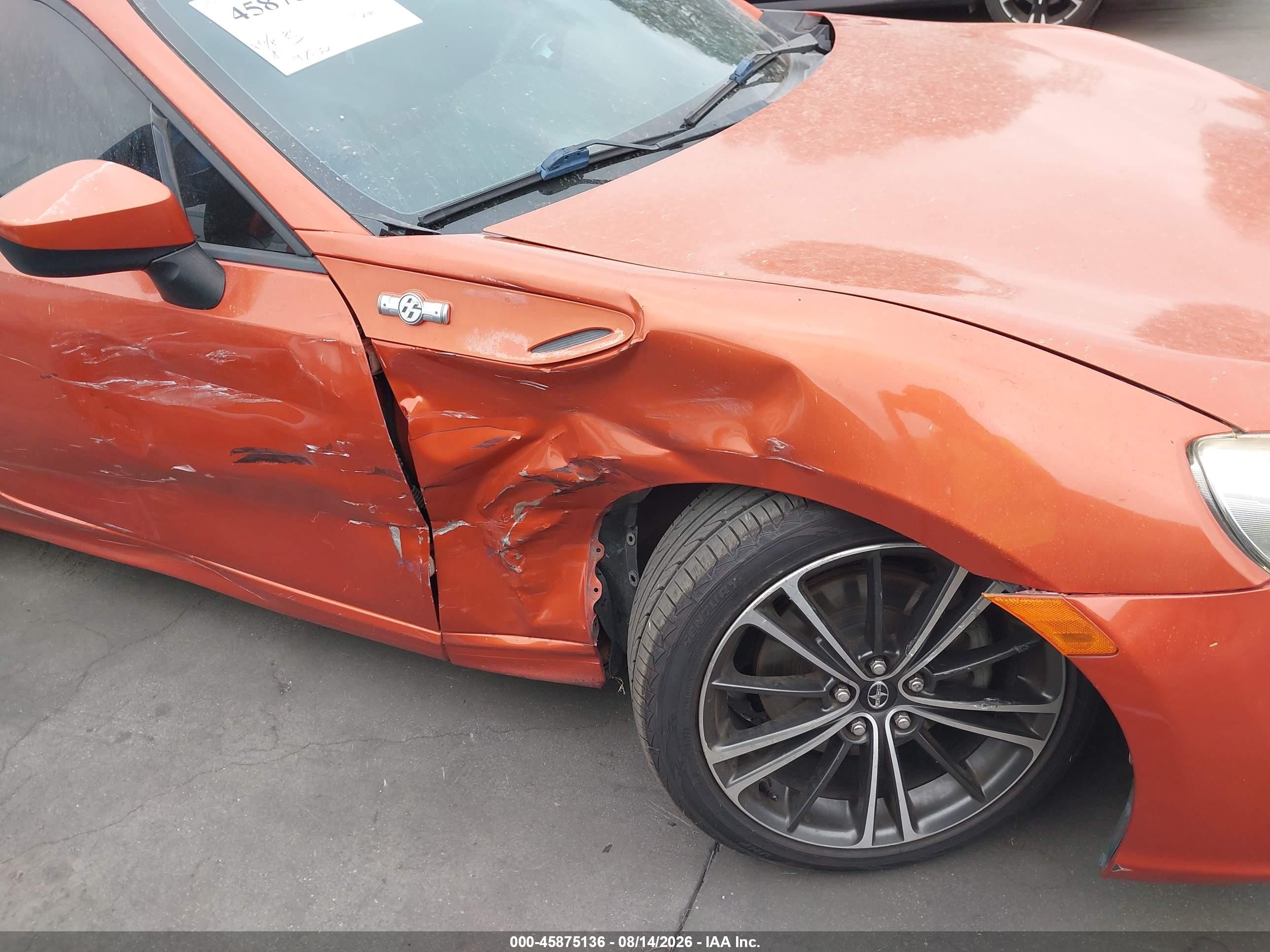 2015 Scion FR-S VIN JF1ZNAA19F8706079 IAAI salvage auction — Side, Salvage Certificate (California), sold $1,700 on 2026-09-13 (photo 6)