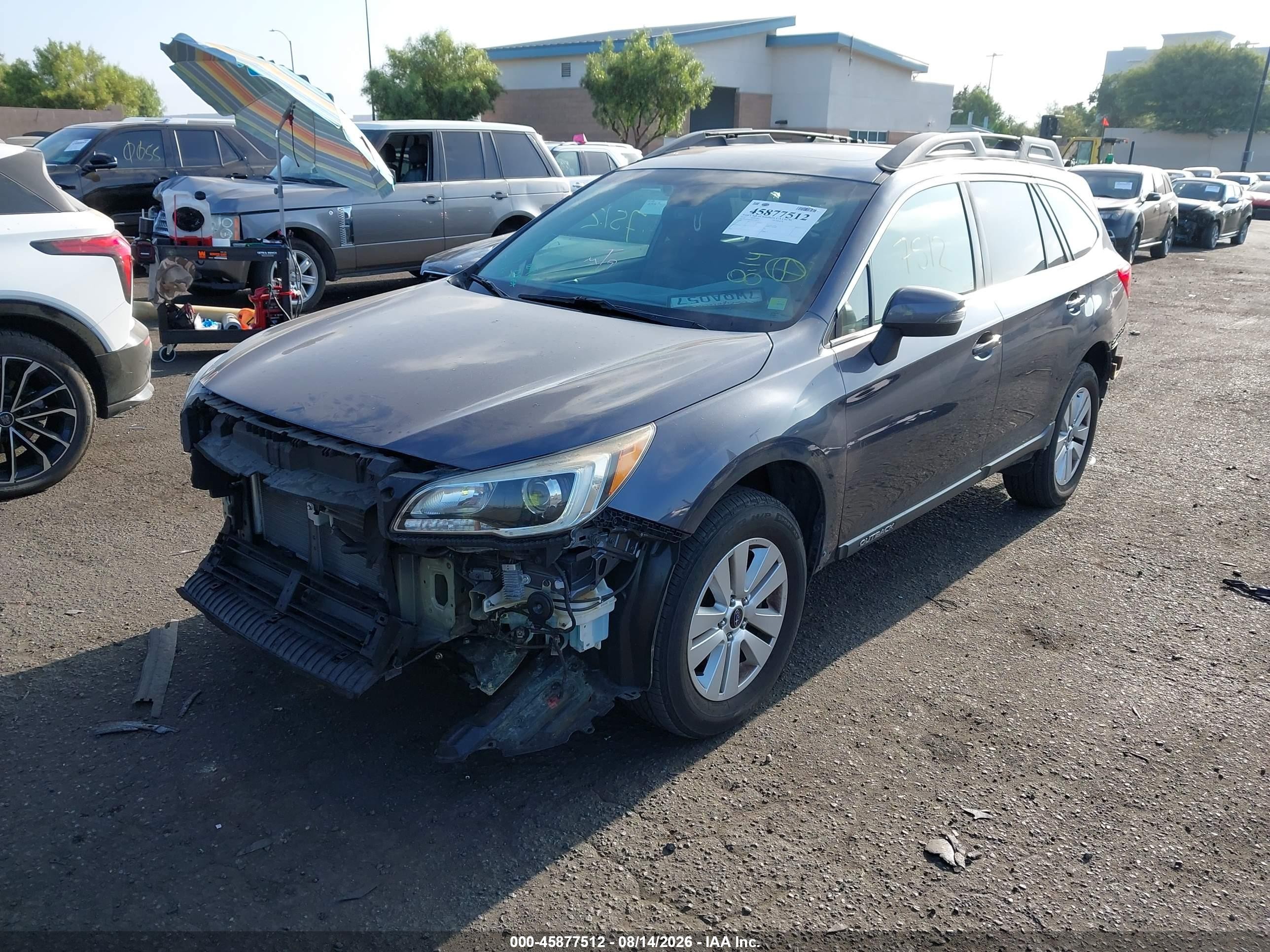 2017 Subaru Outback VIN 4S4BSAHC9H3310872 IAAI salvage auction — Front & Rear, Salvage Certificate (California), sold $3,000 on 2026-09-14 (photo 2)