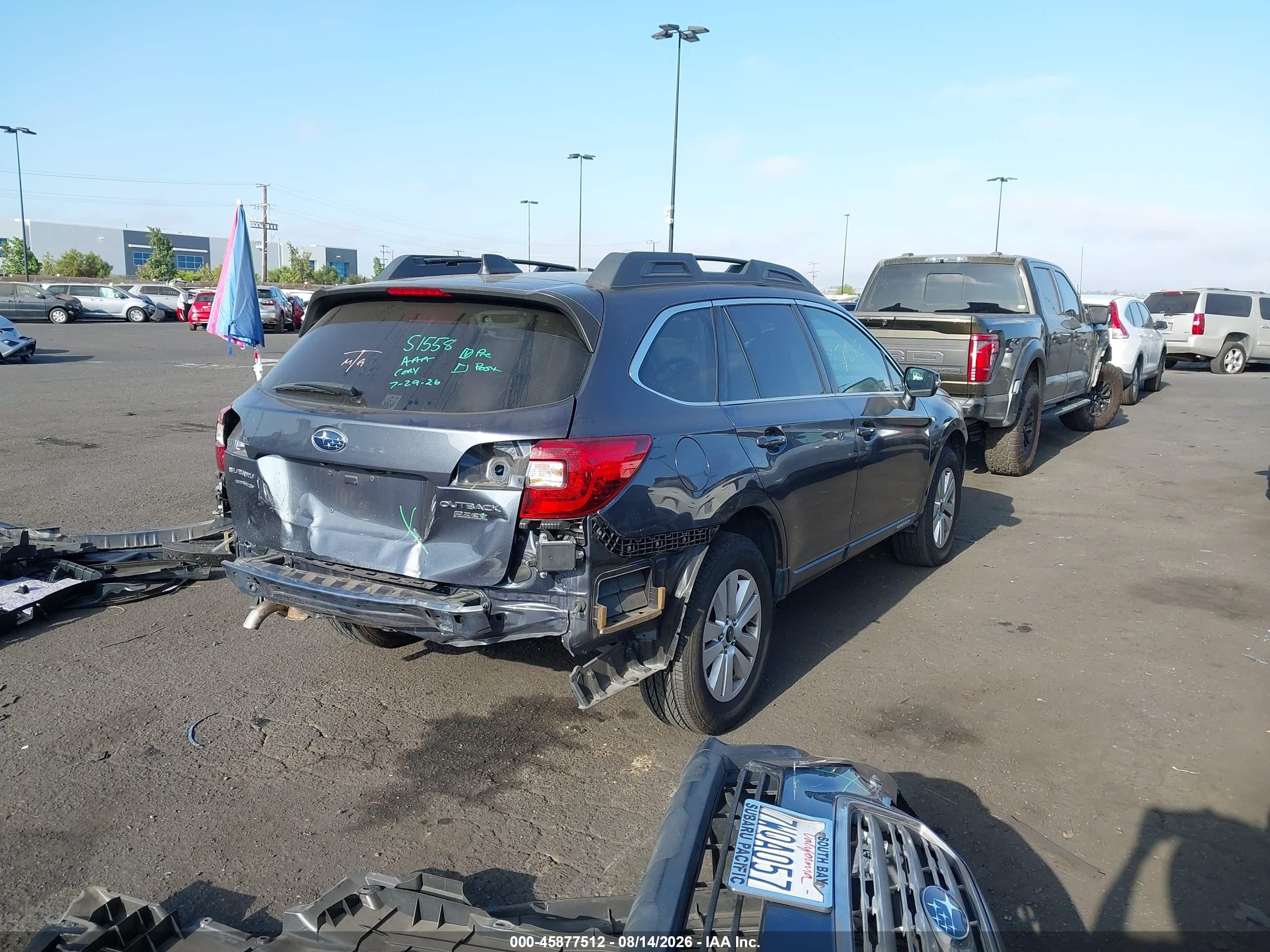 2017 Subaru Outback VIN 4S4BSAHC9H3310872 IAAI salvage auction — Front & Rear, Salvage Certificate (California), sold $3,000 on 2026-09-14 (photo 4)