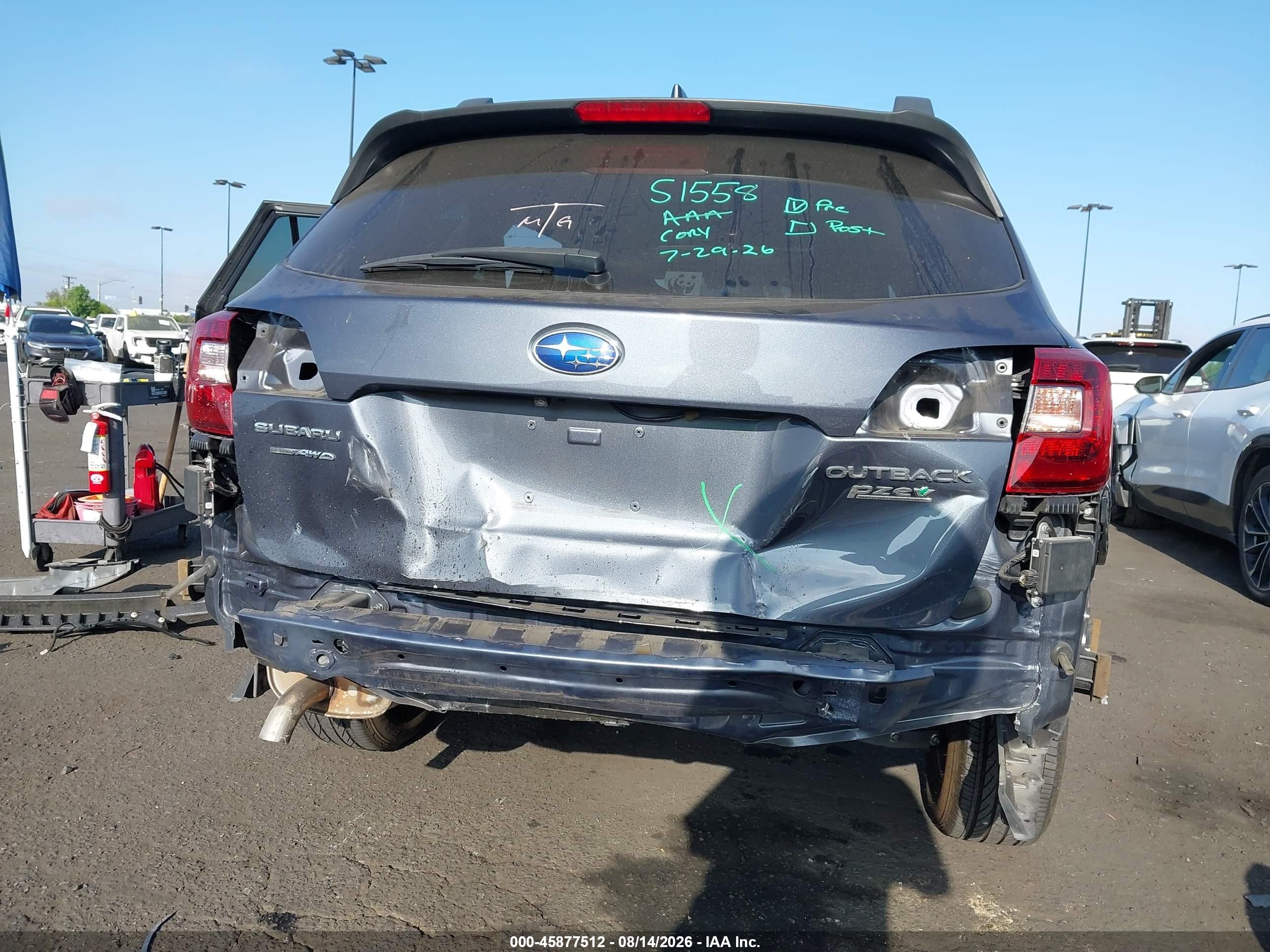 2017 Subaru Outback VIN 4S4BSAHC9H3310872 IAAI salvage auction — Front & Rear, Salvage Certificate (California), sold $3,000 on 2026-09-14 (photo 6)