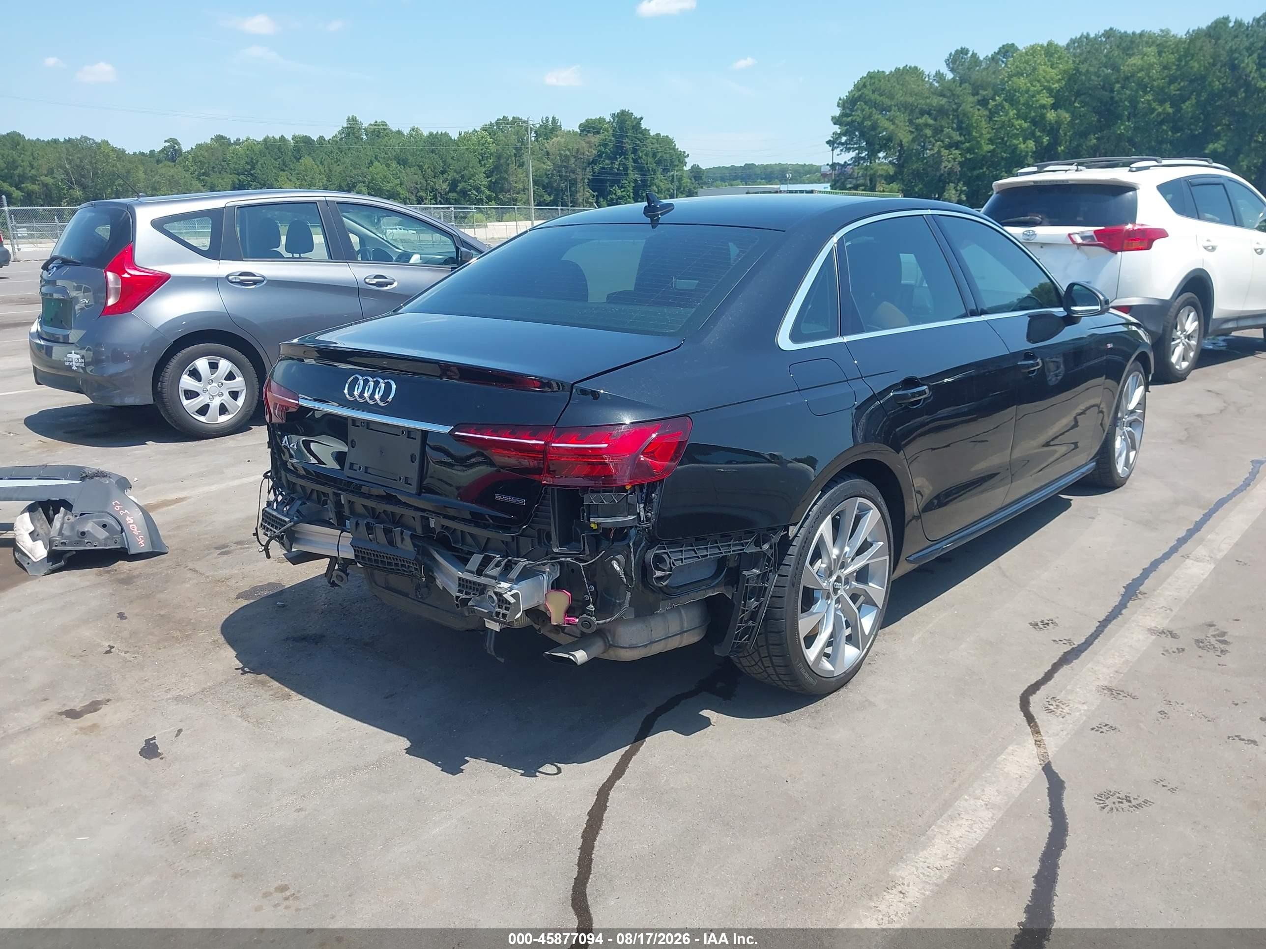 2021 Audi A4 VIN WAUEAAF48MN001910 IAAI salvage auction — Front & Rear, Salvage (North Carolina), sold $10,200 on 2026-09-30 (photo 4)