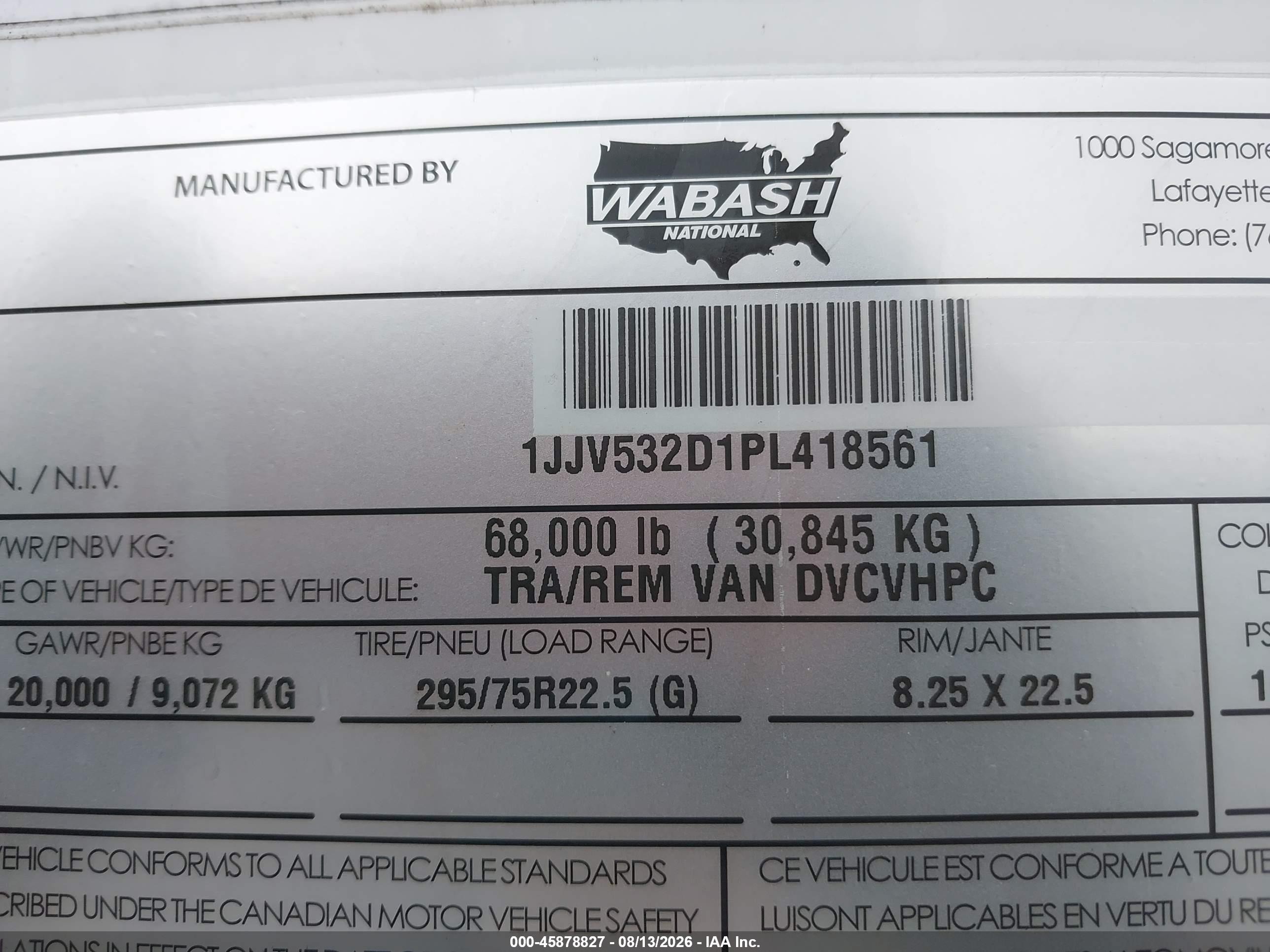 2023 Wabash National Corp Unknown VIN 1JJV532D1PL418561 IAAI salvage auction — Rollover, Original (Ohio), sold $650 on 2026-09-09 (photo 9)