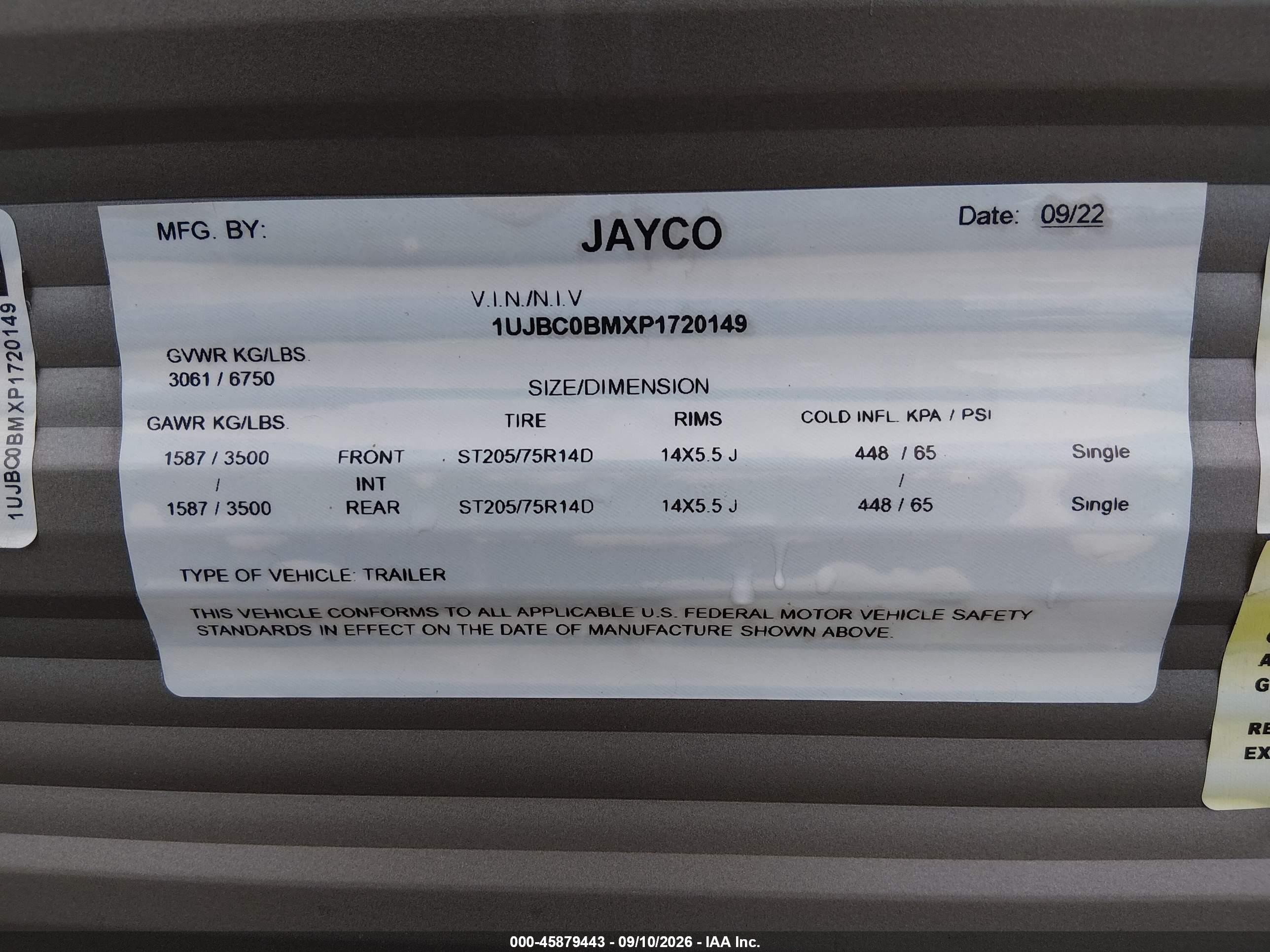 2023 Jayco Other VIN 1UJBC0BMXP1720149 IAAI salvage auction — Electrical, Salvage (Ohio), sold $5,000 on 2026-09-22 (photo 9)