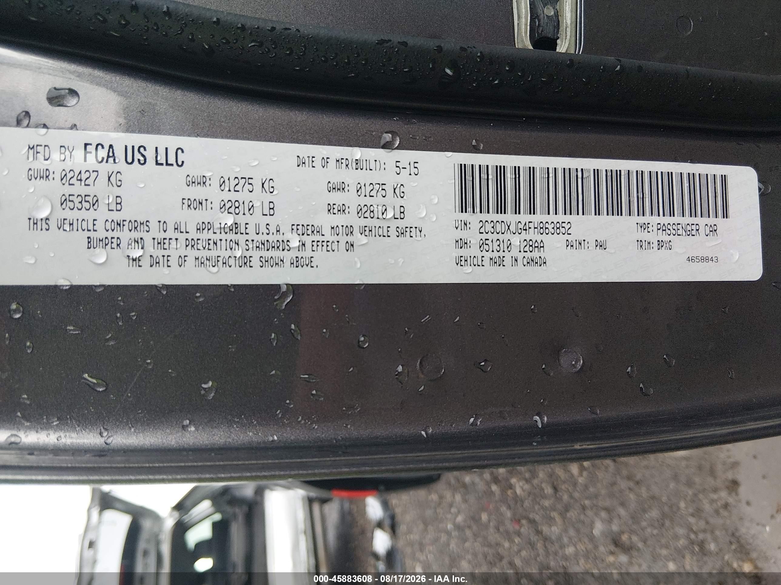 2015 Dodge Charger VIN 2C3CDXJG4FH863852 IAAI salvage auction — Front End, Salvage (Ohio), sold $2,250 on 2026-09-09 (photo 9)