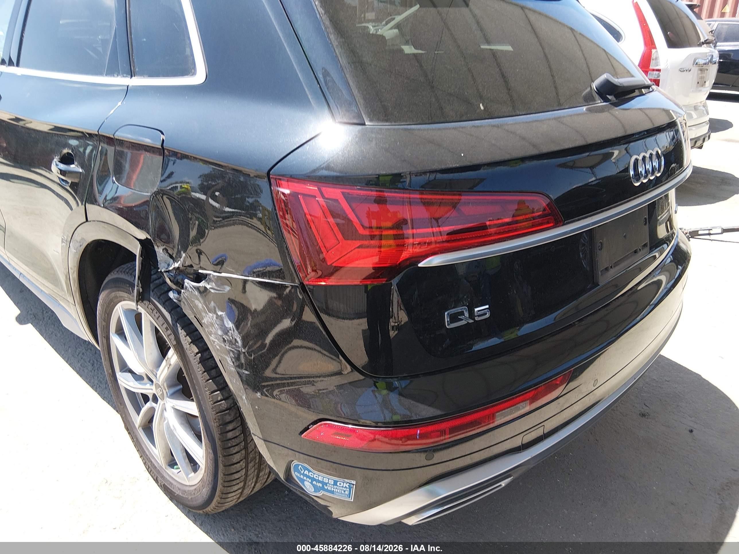 2021 Audi Q5 VIN WA1E2AFY9M2045459 IAAI salvage auction — Rear End, Salvage (California), sold $10,600 on 2026-09-11 (photo 6)