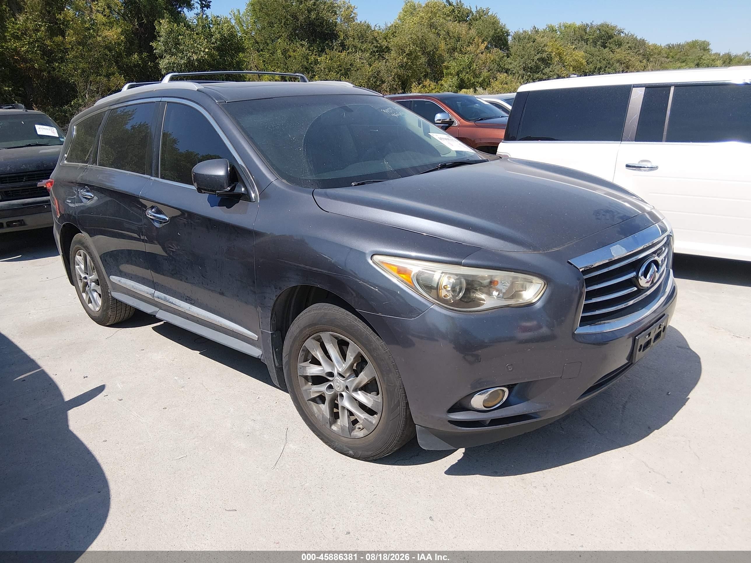 2013 Infiniti JX35 VIN 5N1AL0MN9DC349255 IAAI salvage auction — Repossession, Original (Texas), sold $550 on 2026-09-20 (photo 1)