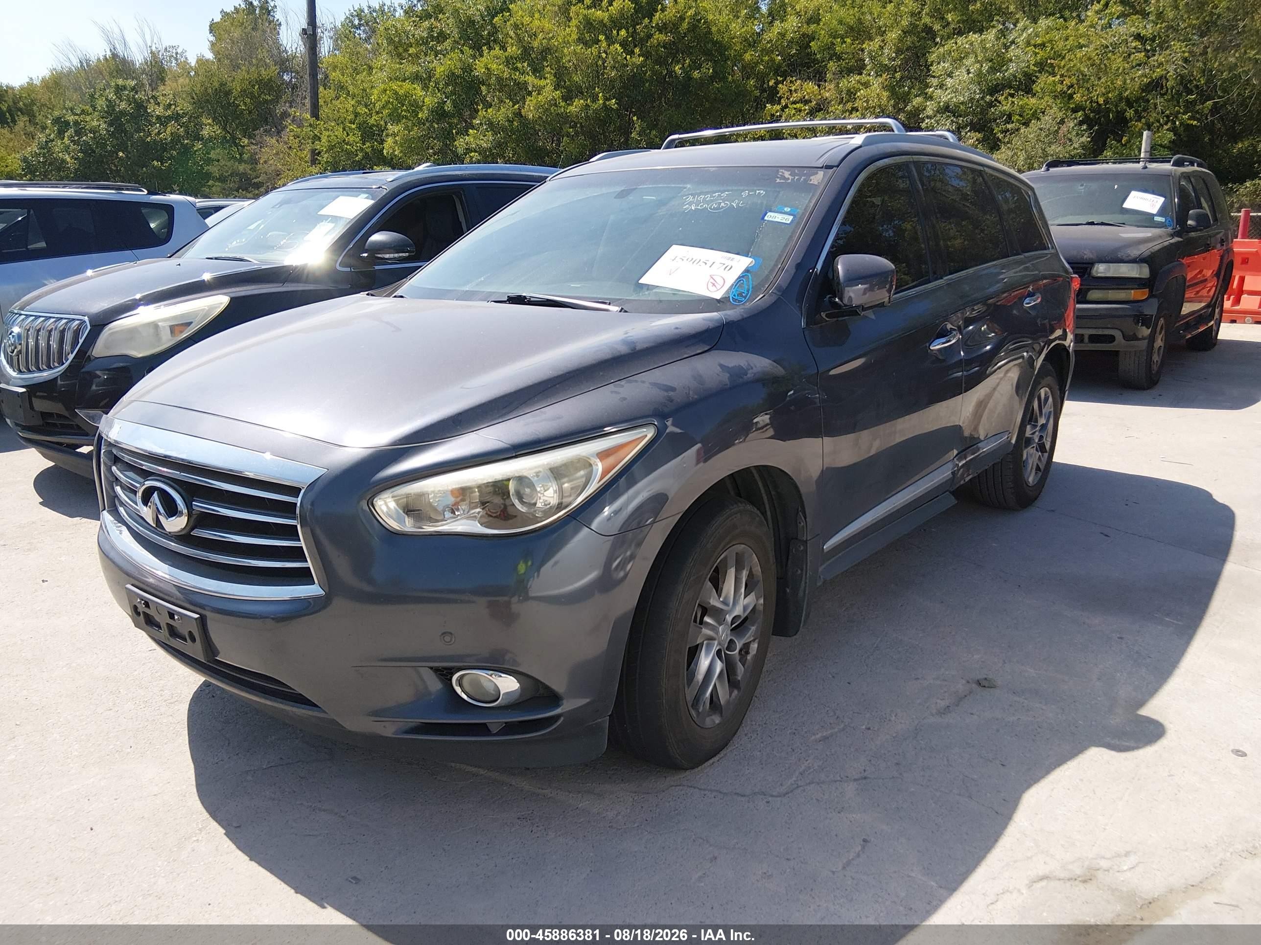 2013 Infiniti JX35 VIN 5N1AL0MN9DC349255 IAAI salvage auction — Repossession, Original (Texas), sold $550 on 2026-09-20 (photo 2)
