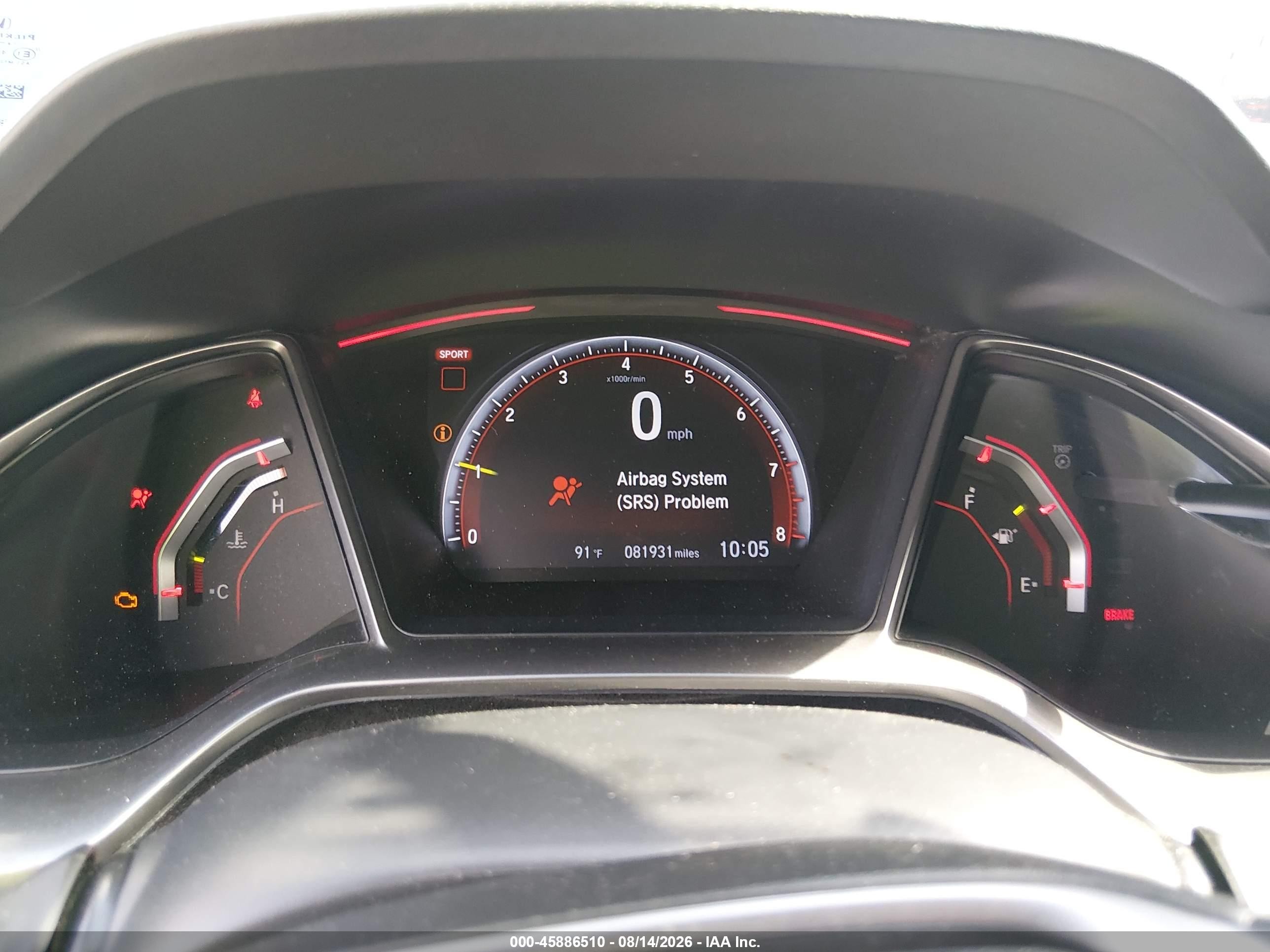 2019 Honda Civic type r VIN SHHFK8G73KU203781 IAAI salvage auction — Front End, Original (Texas), sold $12,600 on 2026-10-08 (photo 7)