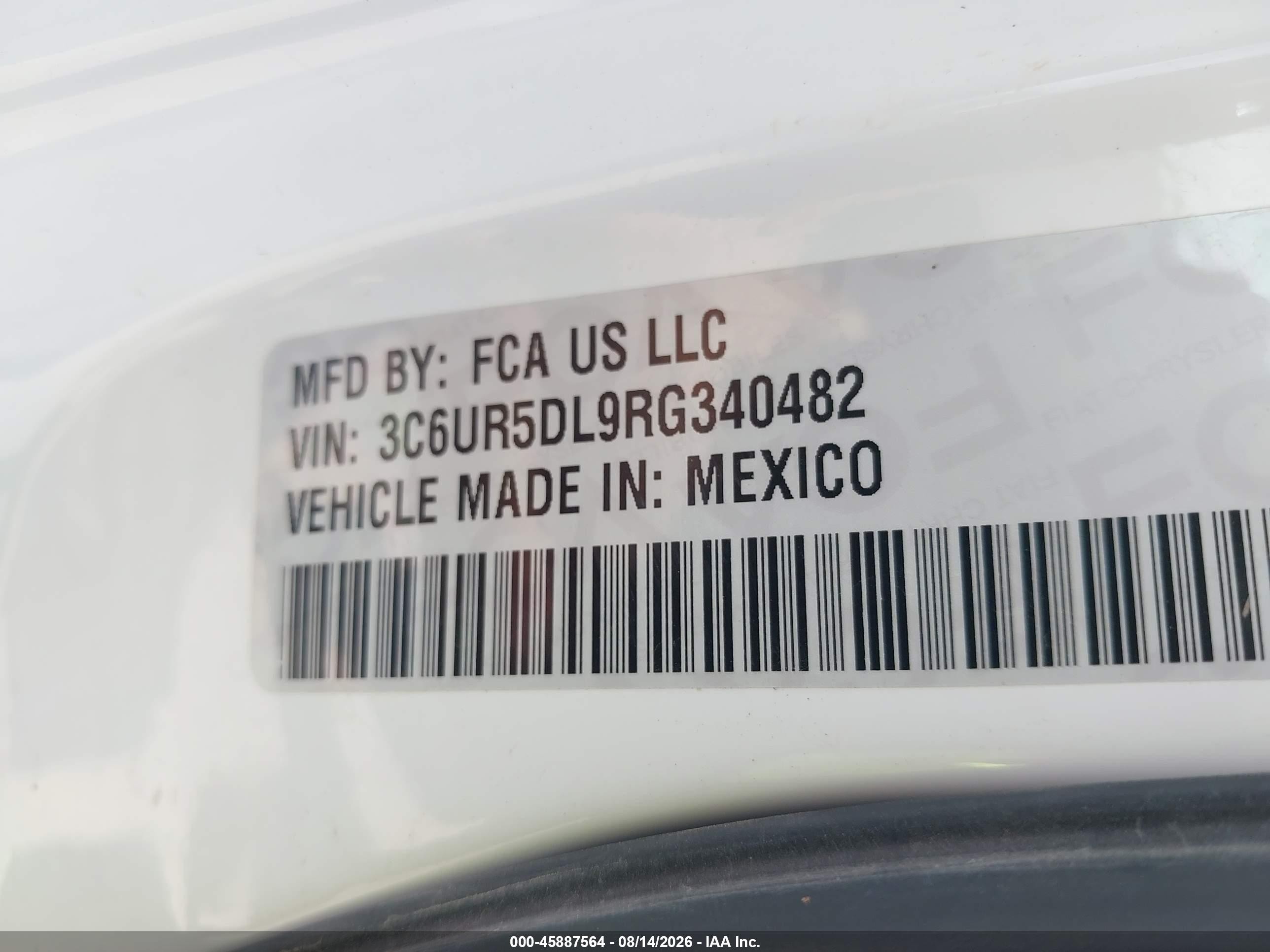 2024 Ram 2500 VIN 3C6UR5DL9RG340482 IAAI salvage auction — Rear End, Enterprise Vehicles Clear Only (Texas), sold $29,250 on 2026-08-20 (photo 9)