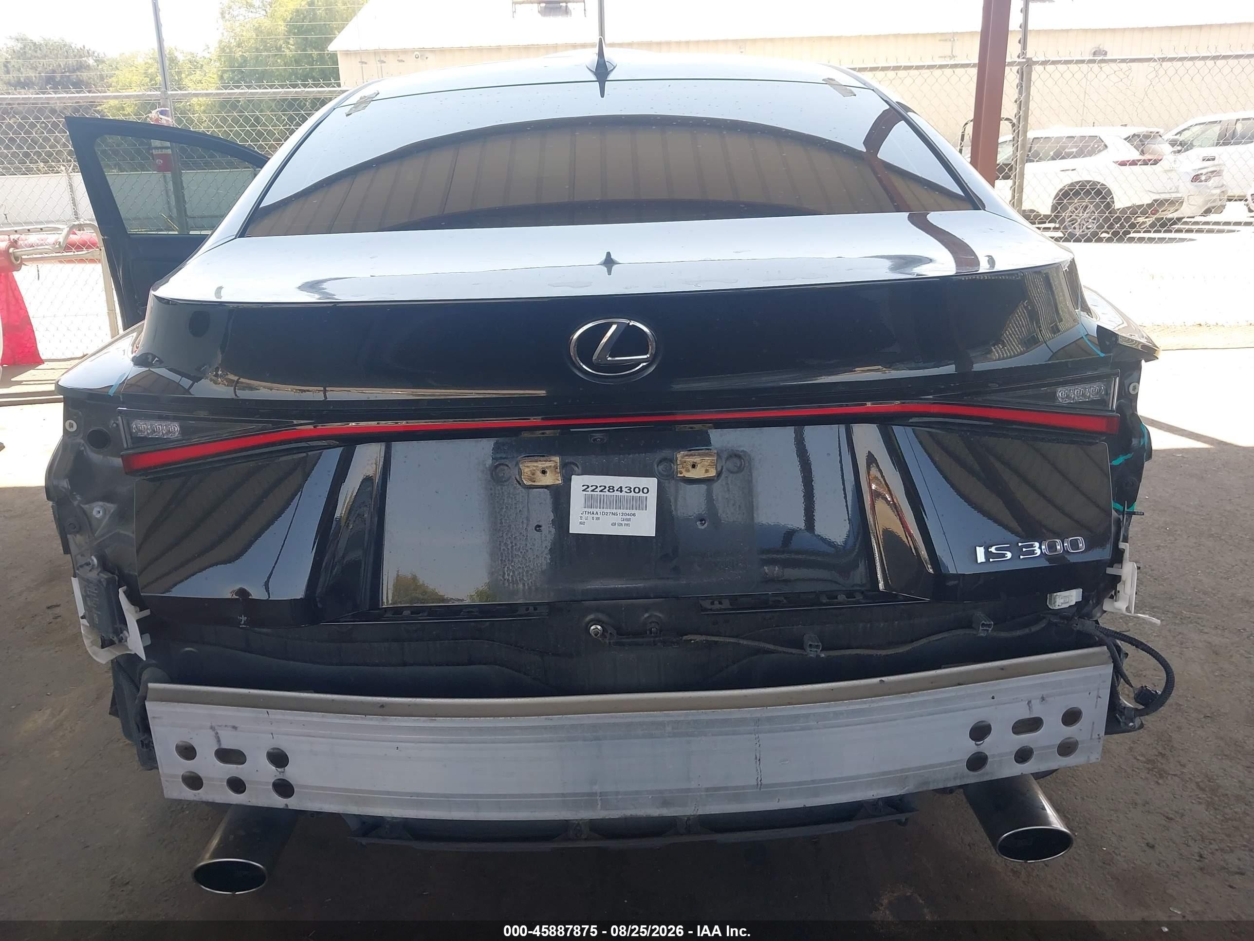 2022 Lexus Is VIN JTHAA1D27N5120406 IAAI salvage auction — Rear End, Salvage (California), sold $10,600 on 2026-09-25 (photo 6)