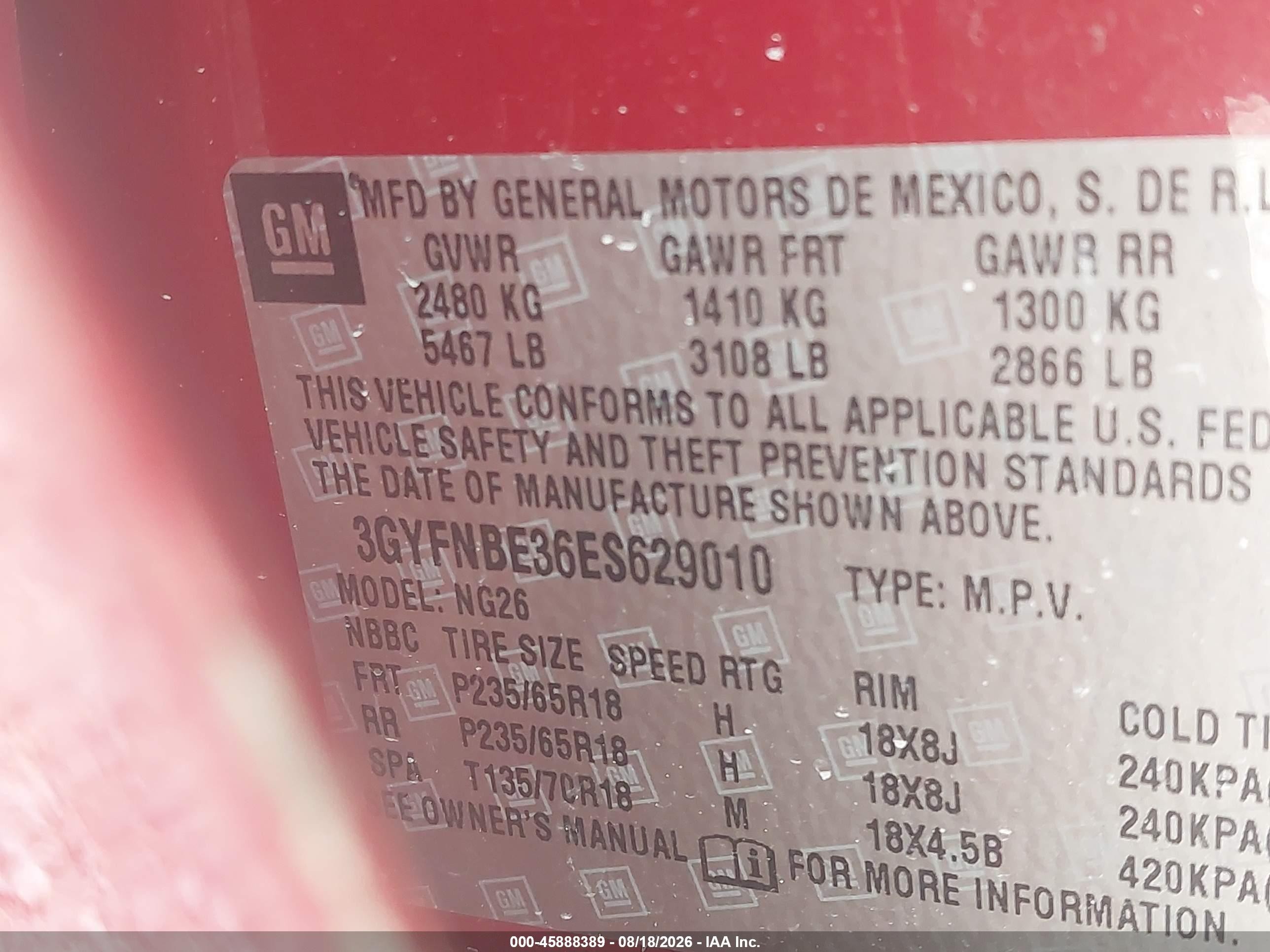 2014 Cadillac Srx VIN 3GYFNBE36ES629010 IAAI salvage auction — Side, Rebuildable (Florida), sold $1,350 on 2026-09-24 (photo 9)