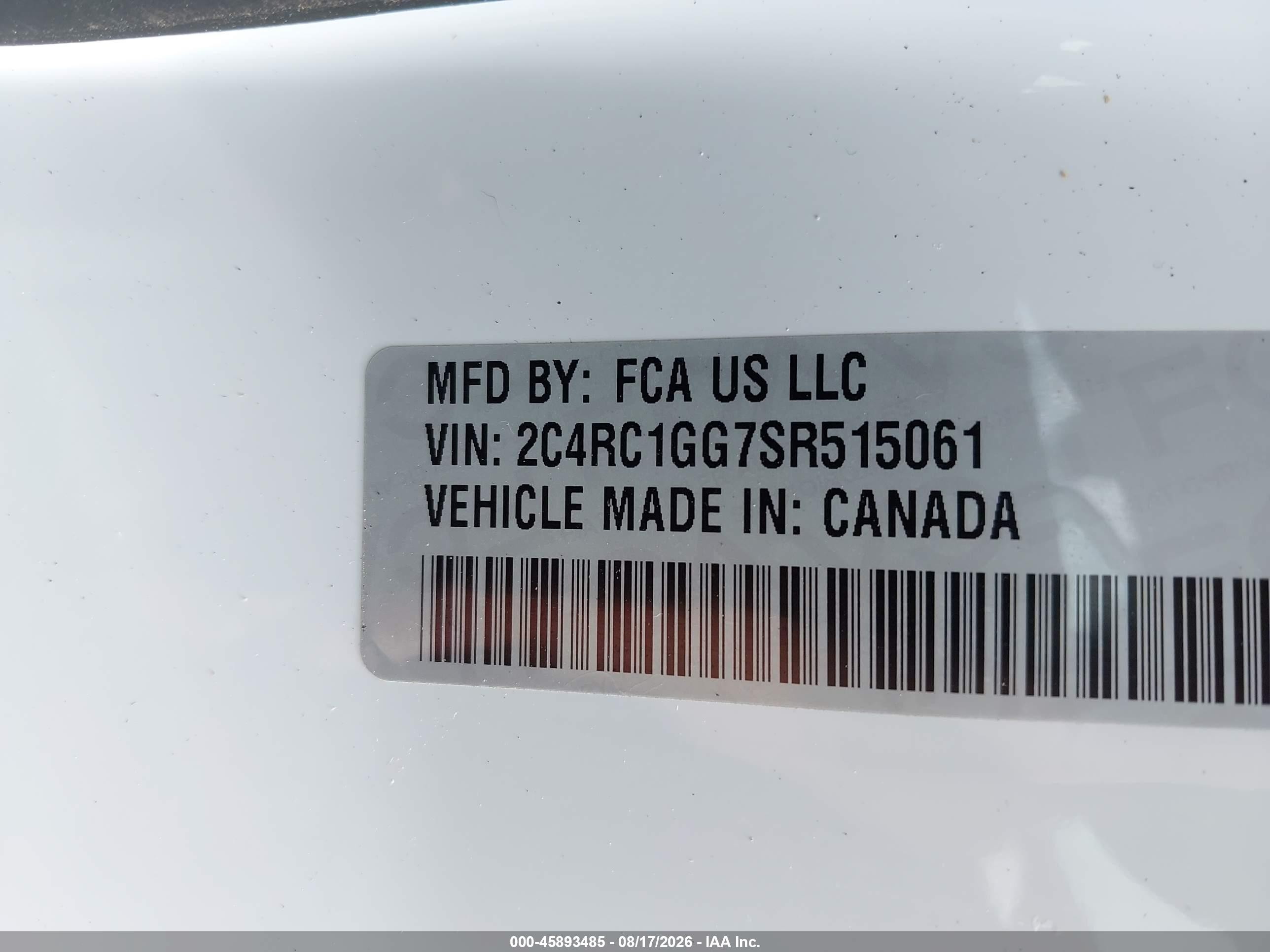 2025 Chrysler Pacifica VIN 2C4RC1GG7SR515061 IAAI salvage auction — Normal Wear, Enterprise Vehicles Clear Only (Virginia), sold $21,200 on 2026-08-20 (photo 9)