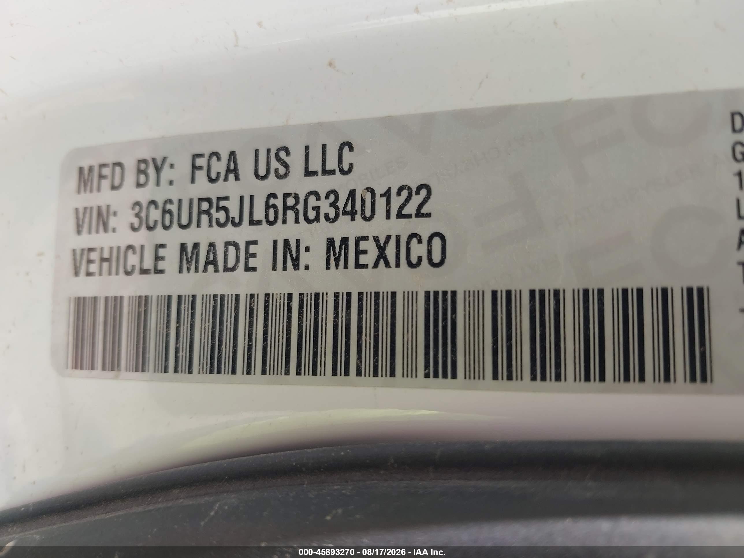 2024 Ram 2500 VIN 3C6UR5JL6RG340122 IAAI salvage auction — Front End, Enterprise Vehicles Clear Only (Texas), sold $33,500 on 2026-08-20 (photo 9)