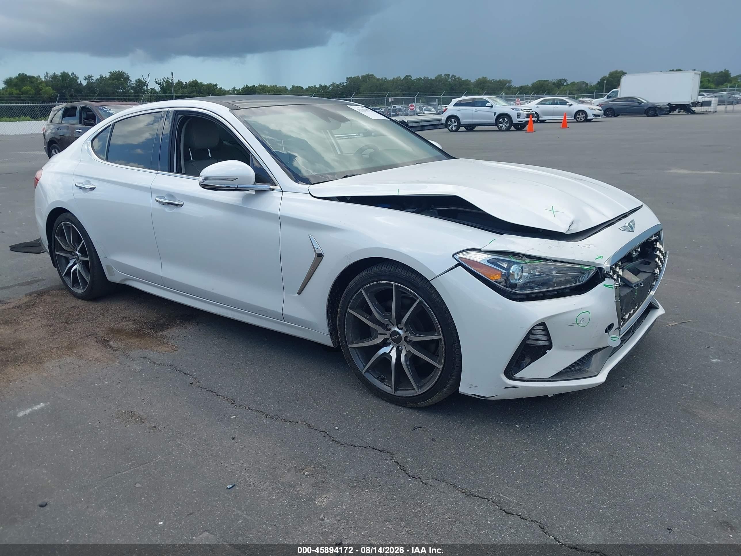 2020 Genesis G70 VIN KMTG44LA5LU050793 IAAI salvage auction — Front End, Rebuildable (Florida), sold $6,200 on 2026-09-08 (photo 1)