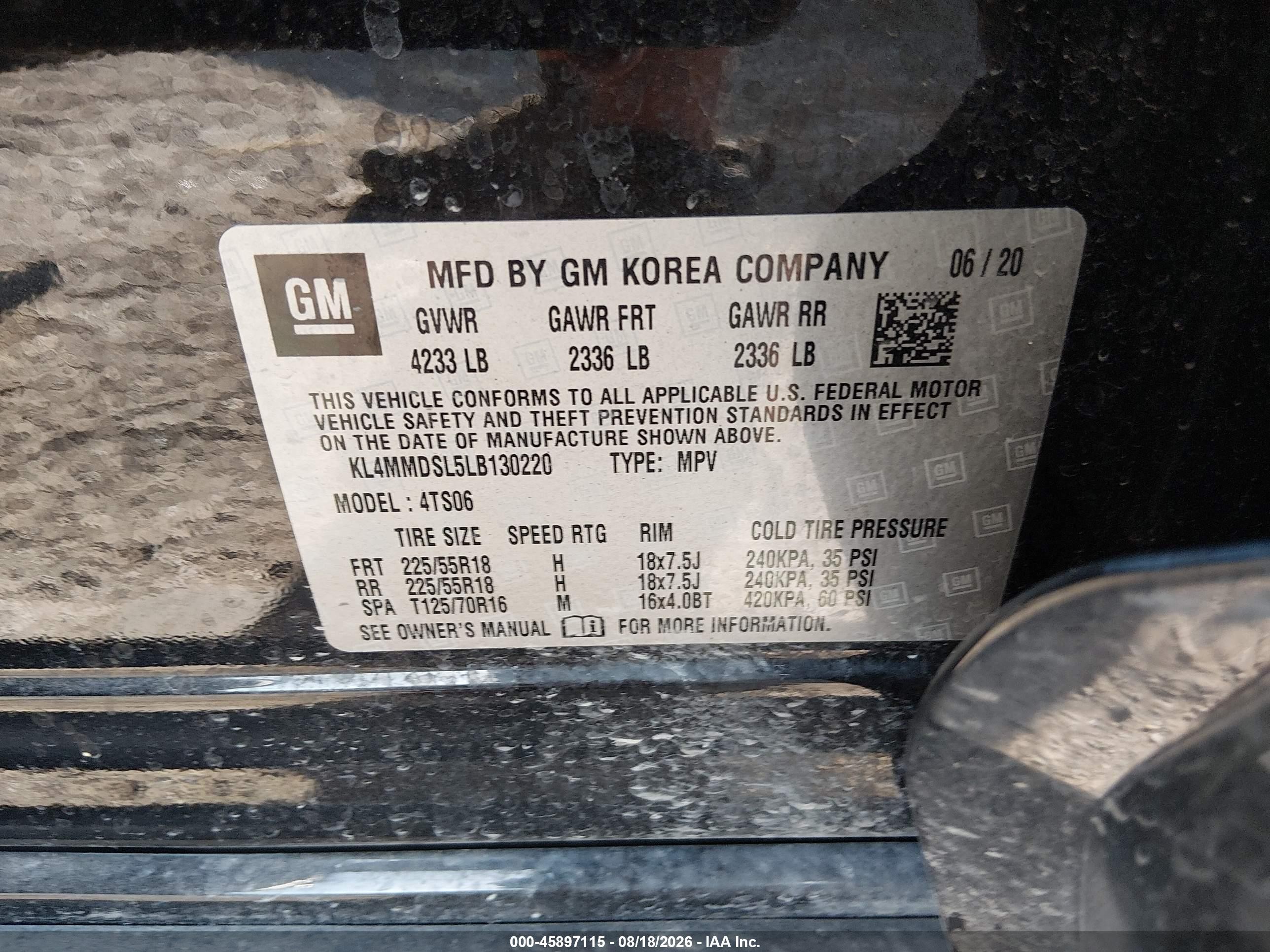 2020 Buick Encore gx VIN KL4MMDSL5LB130220 IAAI salvage auction — Front End, Salvage (Texas), sold $1,150 on 2026-10-02 (photo 9)