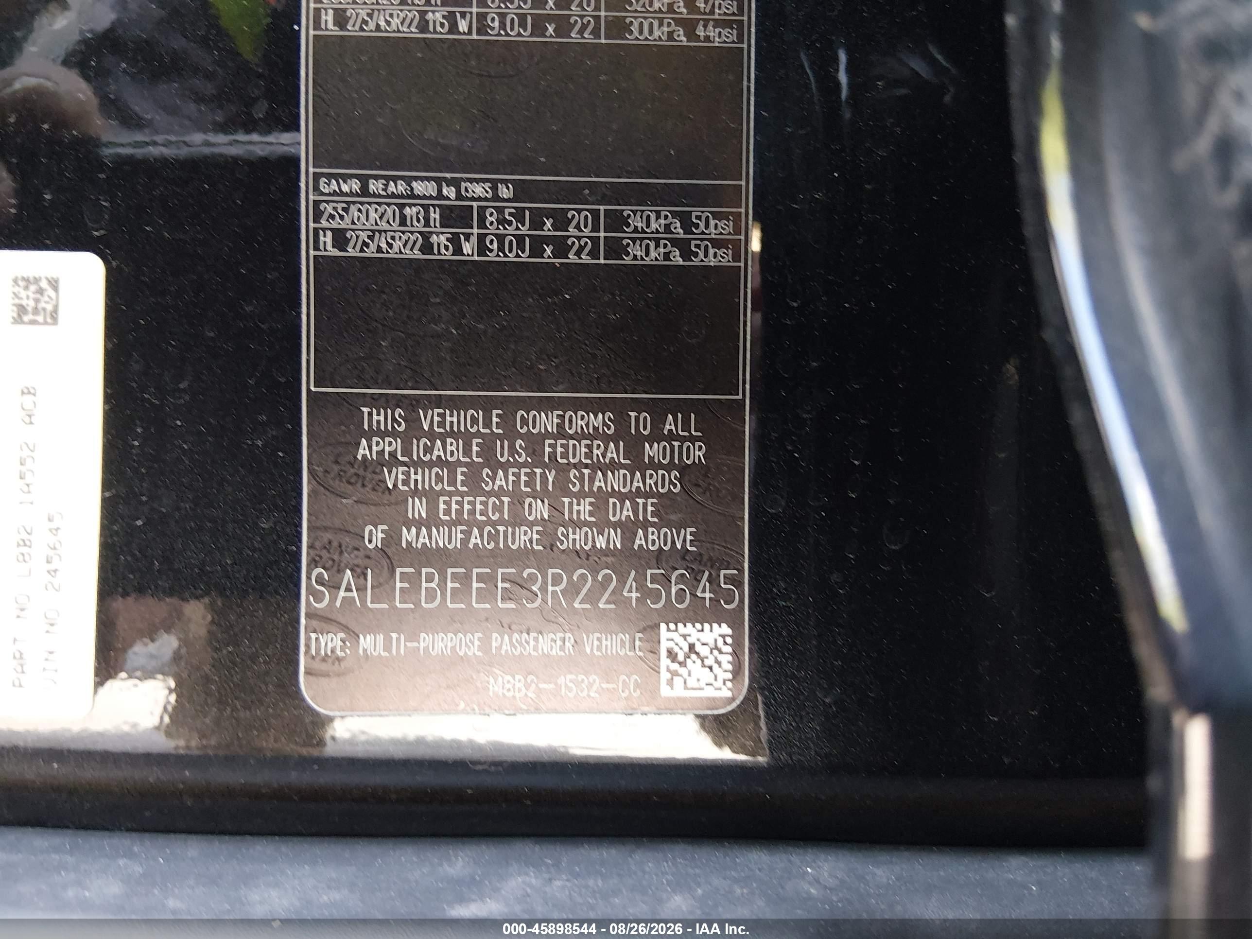 2024 Land Rover Defender VIN SALEBEEE3R2245645 IAAI salvage auction — Unknown, Salvage (Wisconsin), sold $34,500 on 2026-08-30 (photo 9)