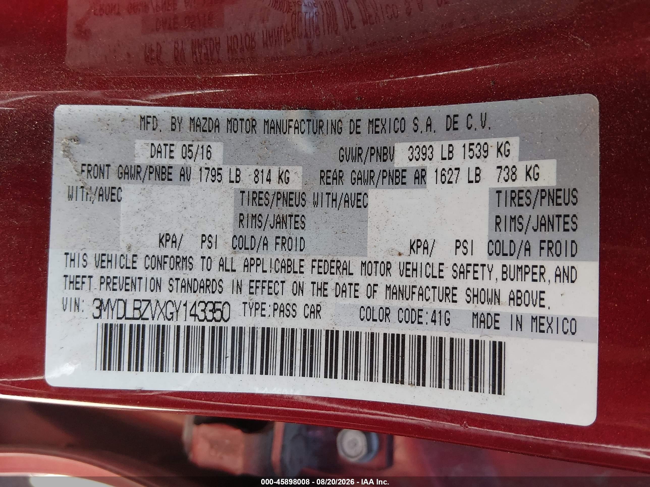 2016 Scion Ia VIN 3MYDLBZVXGY143350 IAAI salvage auction — Rear End, Salvage (Utah), sold $1,650 on 2026-09-05 (photo 9)