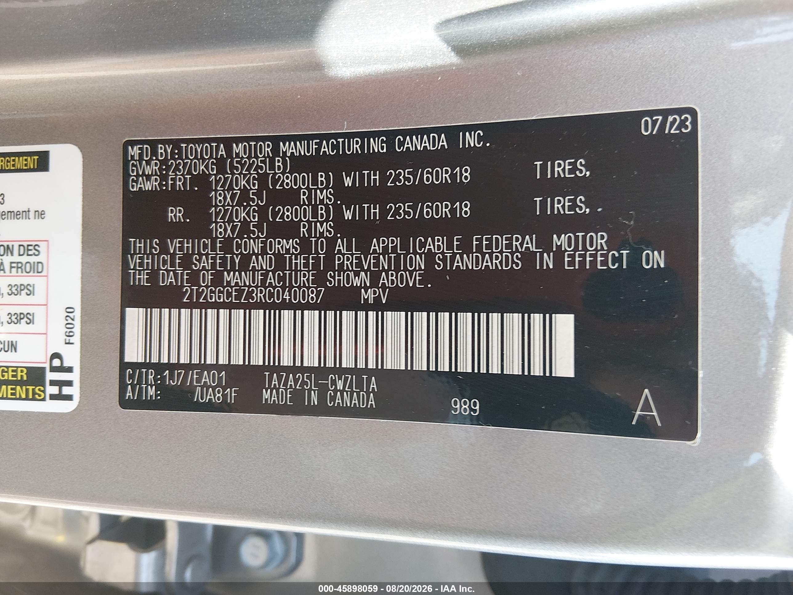 2024 Lexus NX 350 VIN 2T2GGCEZ3RC040087 IAAI salvage auction — Rear End, Salvage (Mississippi), sold $20,000 on 2026-09-12 (photo 9)