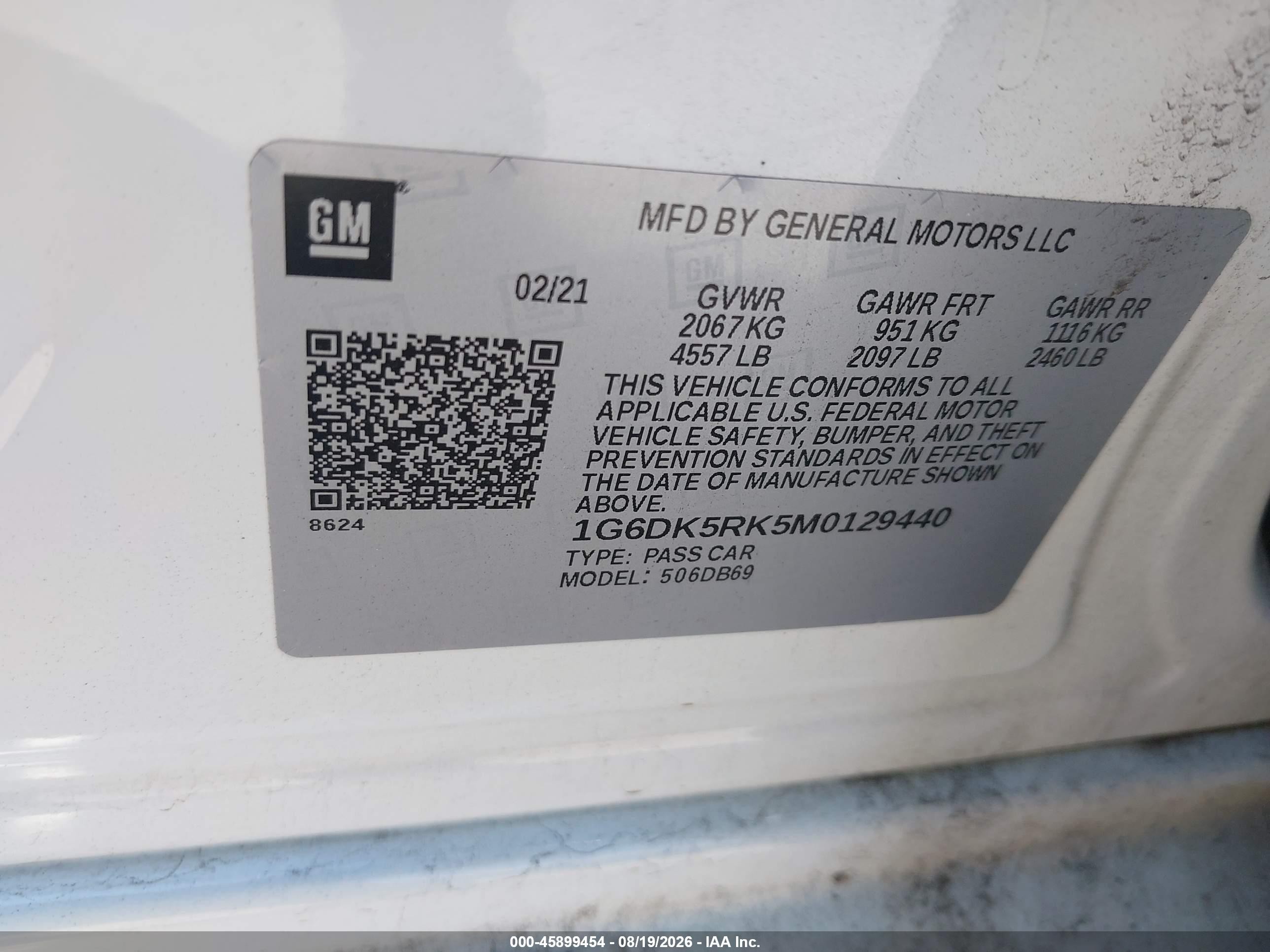 2021 Cadillac CT4 VIN 1G6DK5RK5M0129440 IAAI salvage auction — Front End, Mv-907A (New York), sold $5,600 on 2026-09-14 (photo 9)