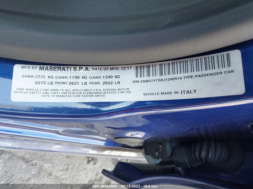 2018 Maserati Ghibli VIN ZAM57YTS8J1290914 IAAI salvage auction — LEFT SIDE, Original (Texas), sold $9,850 on 2026-07-28 (photo 9)