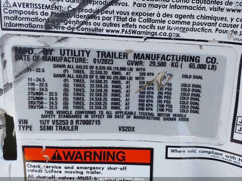 2023 Utility trailer mfg Unknown VIN 1UYVS2535P7926704 IAAI salvage auction — FRONT END, Salvage Title, sold $125 on 2026-07-09 (photo 9)