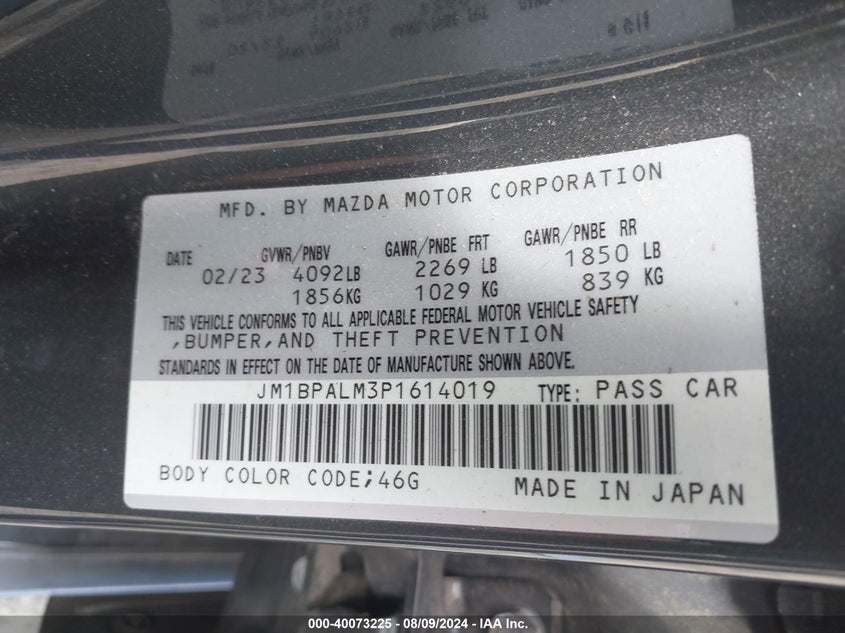 2023 MAZDA MAZDA3 VIN JM1BPALM3P1614019 COPART salvage auction — Front End, Salvage (Georgia), sold $5,800 on 2024-11-14 (photo 9)