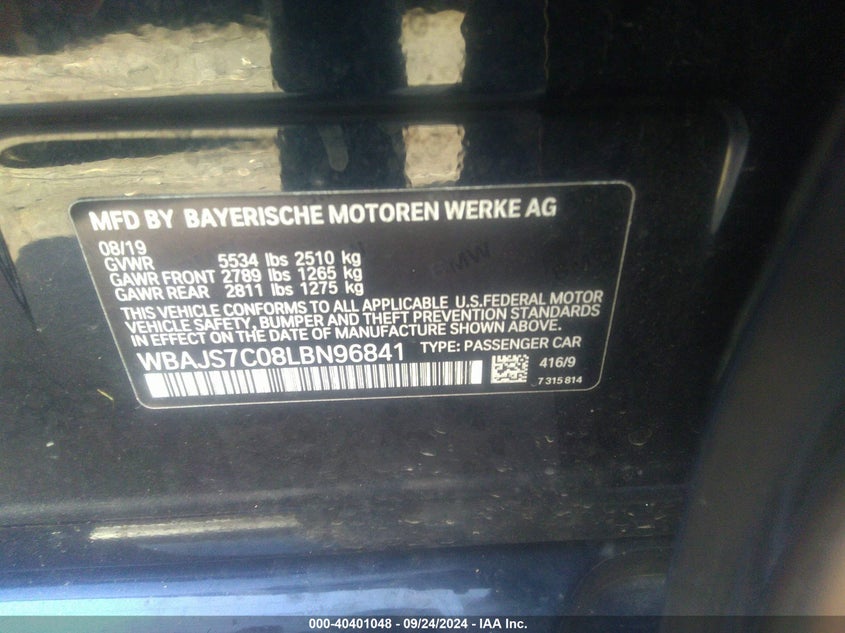 2020 BMW M5 VIN WBAJS7C08LBN96841 COPART salvage auction — Front End, Salvage (Connecticut), sold $13,100 on 2025-01-02 (photo 9)