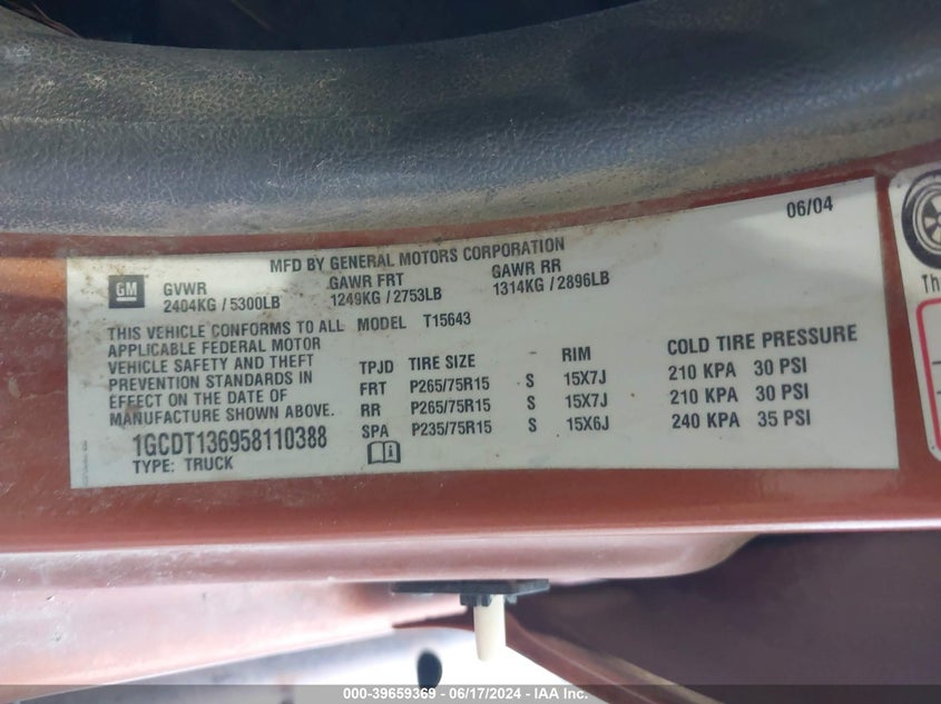 2005 Chevrolet Colorado VIN 1GCDT136958110388 IAAI salvage auction — FRONT END, Salvage (Idaho), sold $300 on 2026-08-21 (photo 9)