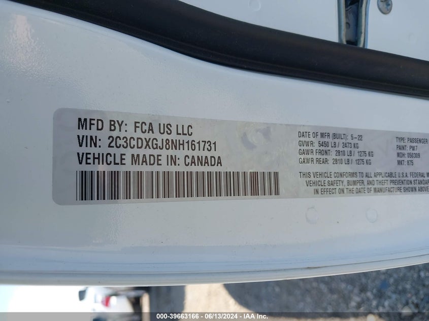 2022 Dodge Charger VIN 2C3CDXGJ8NH161731 COPART salvage auction — Frame, Other (Michigan), sold $7,875 on 2024-06-27 (photo 9)