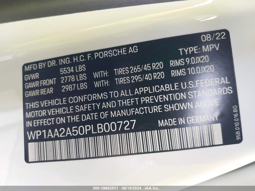 2023 Porsche Macan VIN WP1AA2A50PLB00727 COPART salvage auction — Left & Right Side, Other (Texas), sold $12,075 on 2024-09-03 (photo 9)