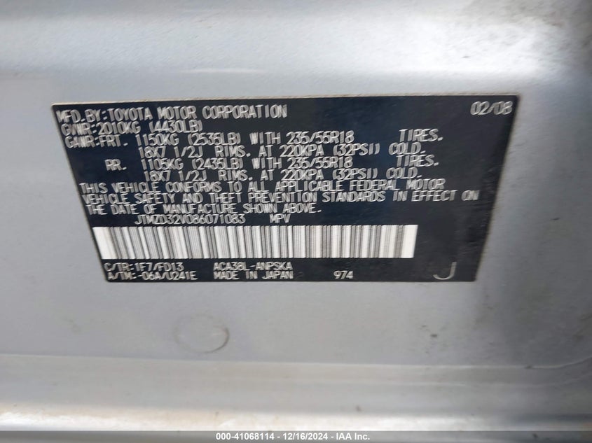2008 Toyota Rav 4 VIN JTMZD32V086071083 IAAI salvage auction — RIGHT FRONT, Unregisterable Title (Parts Only Title) (North Carolina), sold $2,100 on 2026-07-29 (photo 9)