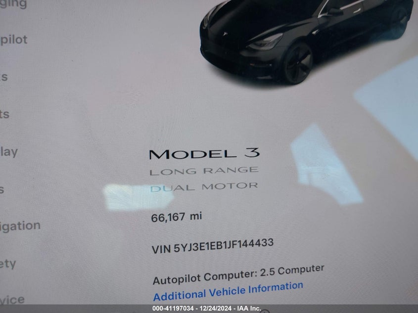 2018 Tesla Model 3 VIN 5YJ3E1EB1JF144433 COPART salvage auction — Left Rear, Salvage (California), sold $9,500 on 2025-01-30 (photo 7)