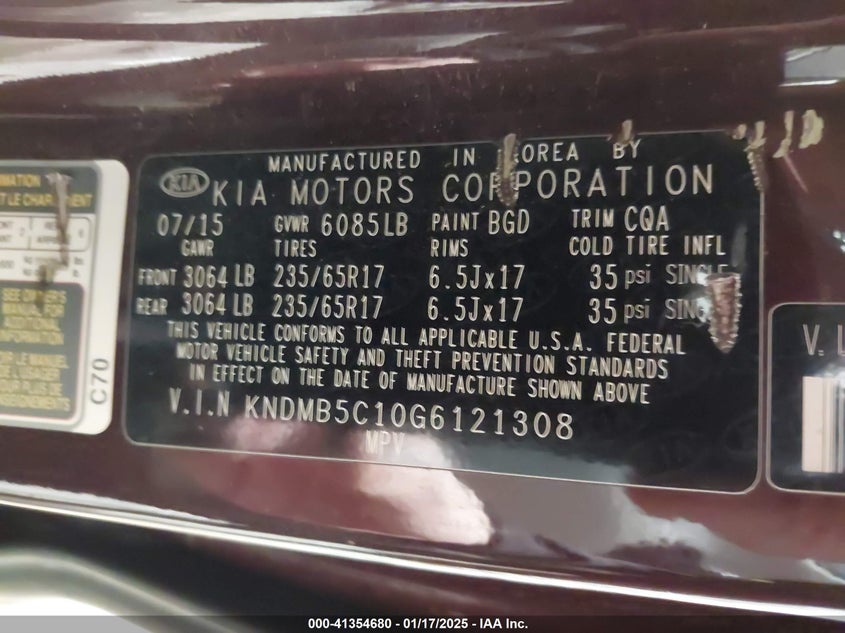 2016 Kia SEDONA VIN KNDMB5C10G6121308 IAAI salvage auction — FRONT END, Salvage (Idaho), sold $25 on 2026-07-27 (photo 9)