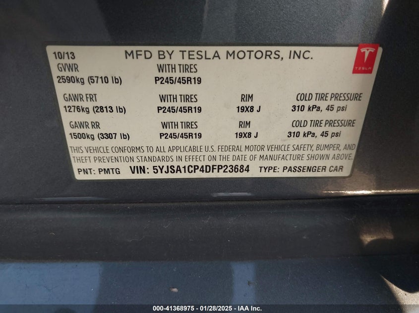 2013 Tesla Model S VIN 5YJSA1CP4DFP23684 COPART salvage auction — Front End, Salvage (California), sold $5,300 on 2025-02-06 (photo 9)