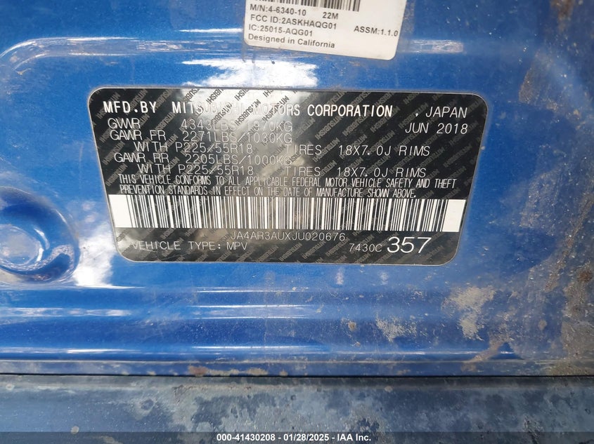 2018 Mitsubishi Outlander sport VIN JA4AR3AUXJU020676 IAAI salvage auction — FRONT END, Salvage (Montana), sold $775 on 2026-07-08 (photo 9)
