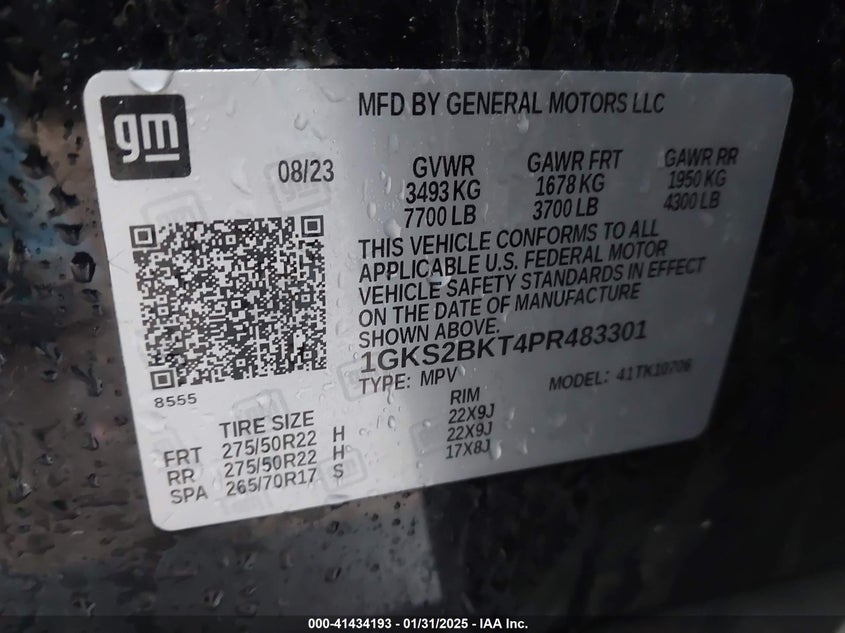 2023 Gmc Yukon VIN 1GKS2BKT4PR483301 COPART salvage auction — Front End, Salvage (Indiana), sold $19,000 on 2025-06-04 (photo 9)