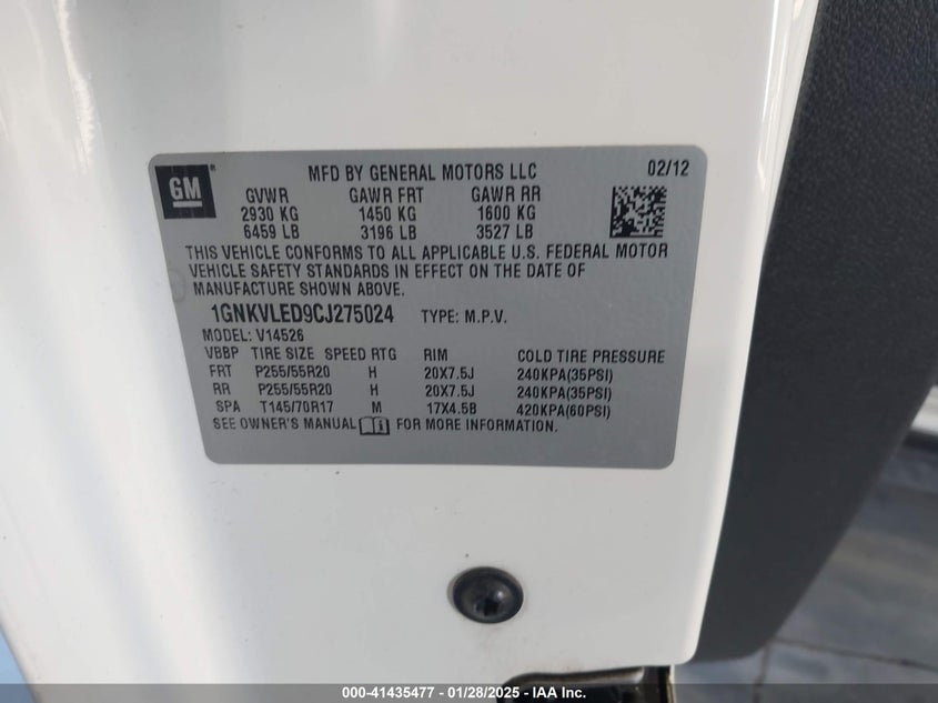 2012 Chevrolet Traverse VIN 1GNKVLED9CJ275024 IAAI salvage auction — FRONT END, Salvage (Idaho), sold $175 on 2026-08-21 (photo 9)