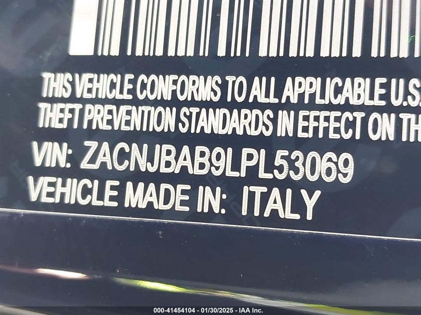 2020 Jeep Renegade VIN ZACNJBAB9LPL53069 IAAI salvage auction — LEFT FRONT, Salvage (Massachusetts), sold $1,675 on 2026-07-10 (photo 9)
