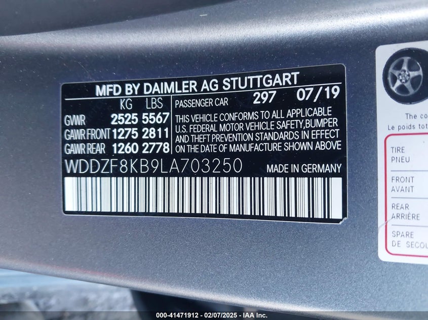 2020 Mercedes-benz E-klasse amg VIN WDDZF8KB9LA703250 COPART salvage auction — Front End, Salvage (New York), sold $21,475 on 2025-04-21 (photo 9)