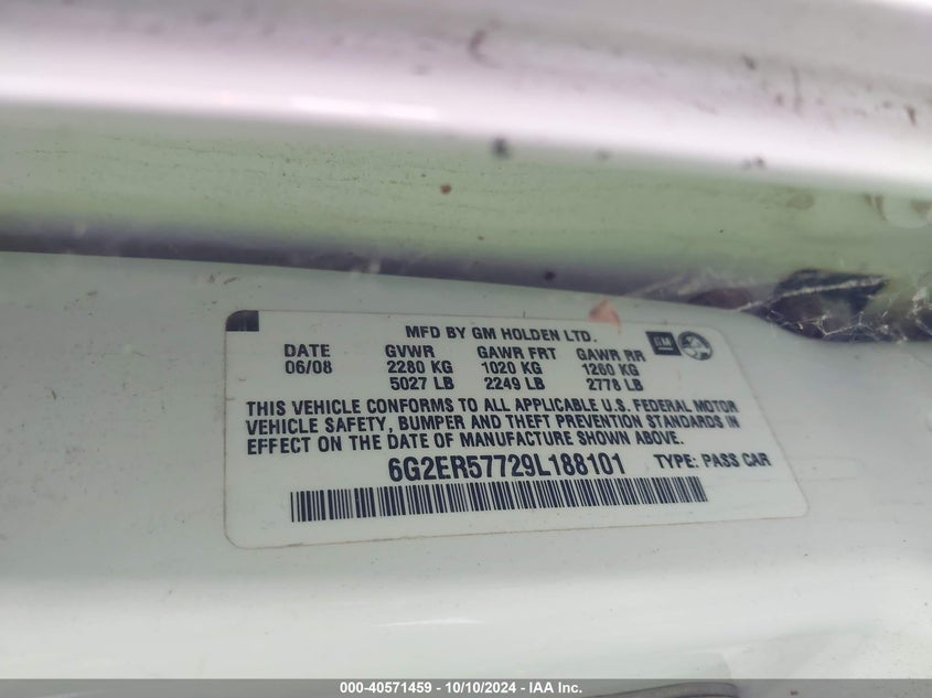2009 Pontiac G8 VIN 6G2ER57729L188101 IAAI salvage auction — REPOSSESSION, Salvage (Idaho), sold $200 on 2026-08-21 (photo 9)