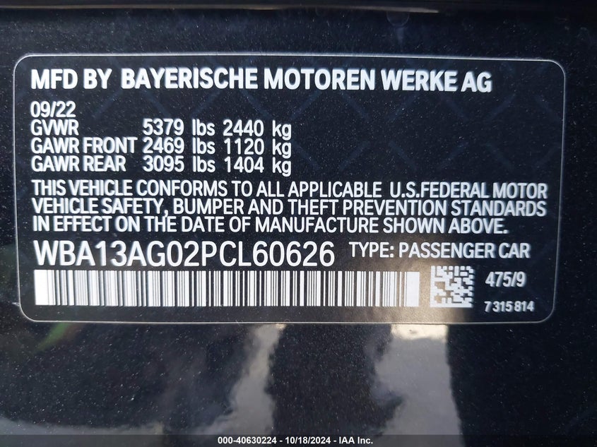 2023 BMW 530E VIN WBA13AG02PCL60626 COPART salvage auction — Front End, Salvage (California), sold $13,850 on 2025-01-15 (photo 9)