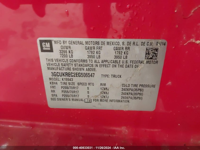 2014 Chevrolet Silverado 1500 VIN 3GCUKREC2EG506547 IAAI salvage auction — THEFT, Salvage Title, sold $5,700 on 2026-07-05 (photo 9)