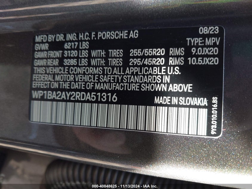 2024 Porsche Cayenne Coupe VIN WP1BA2AY2RDA51316 IAAI salvage auction — Front End, Salvage, sold $50,250 on 2025-01-28 (photo 9)