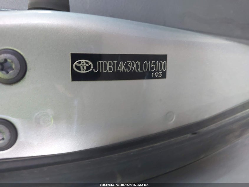 2012 Toyota Yaris VIN JTDBT4K39CL015100 IAAI salvage auction — REAR END, Salvage Title, sold $1,250 on 2026-07-21 (photo 9)
