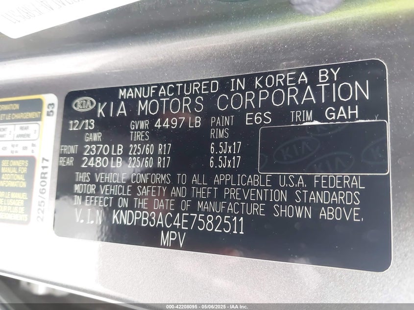 2014 Kia Sportage VIN KNDPB3AC4E7582511 IAAI salvage auction — FRONT END, Salvage Title, sold $1,850 on 2026-07-08 (photo 9)