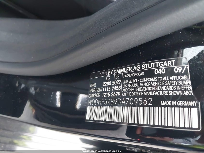 2013 Mercedes-Benz E-Class VIN WDDHF5KB9DA709562 COPART salvage auction — Front End, Salvage (California), sold $2,100 on 2025-06-05 (photo 9)